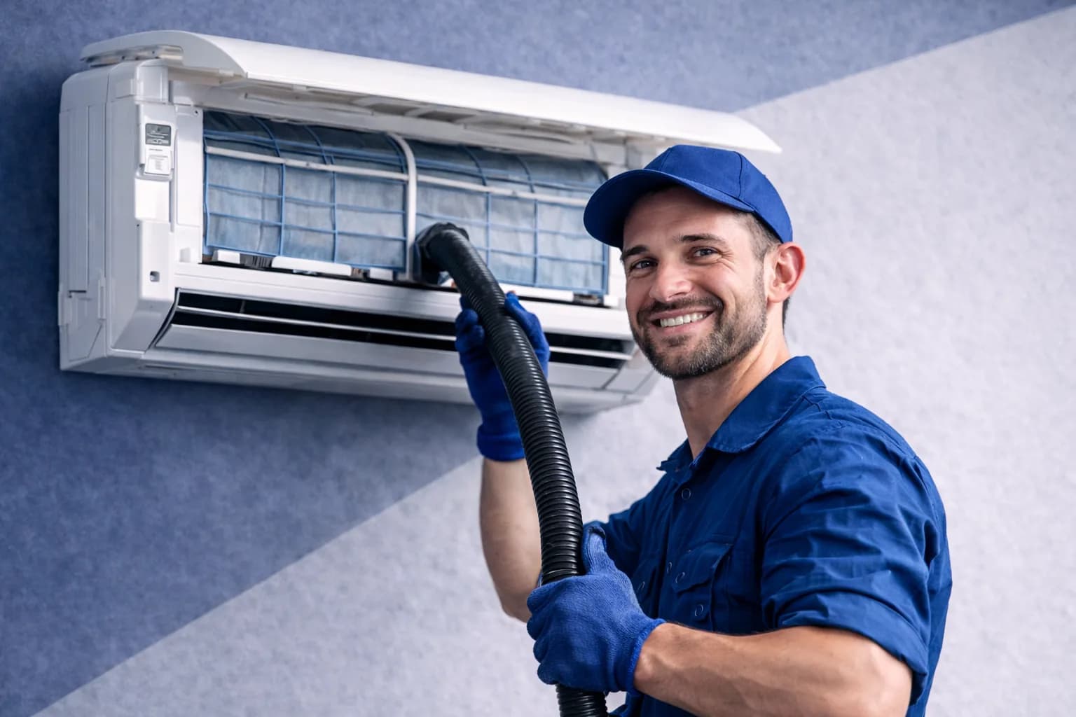 Técnico realizando limpeza em ar-condicionado split em Cuiabá